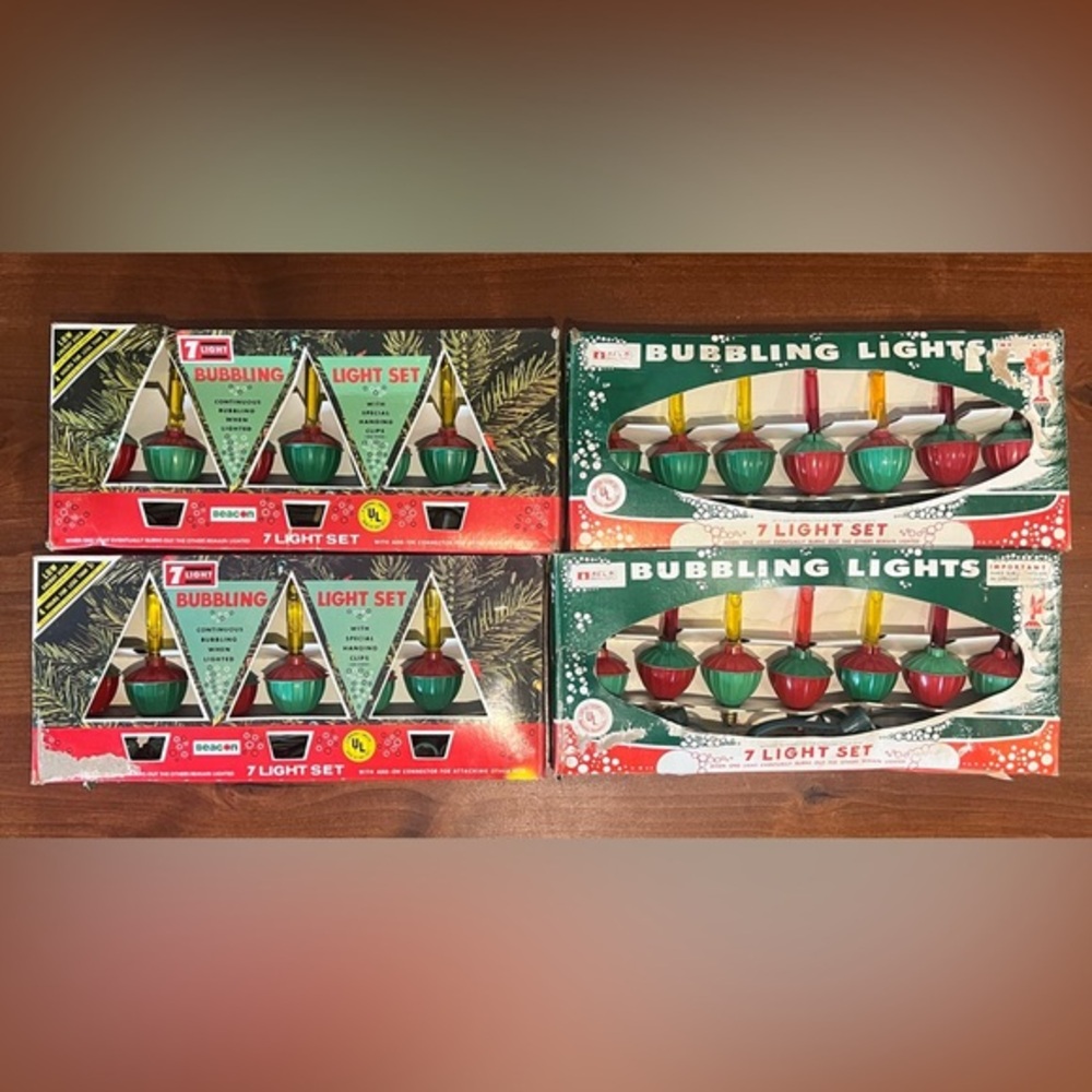 Vintage Christmas Nostalgic Bubble Lites Lights (4 Sets of 7 Lot) original Boxes